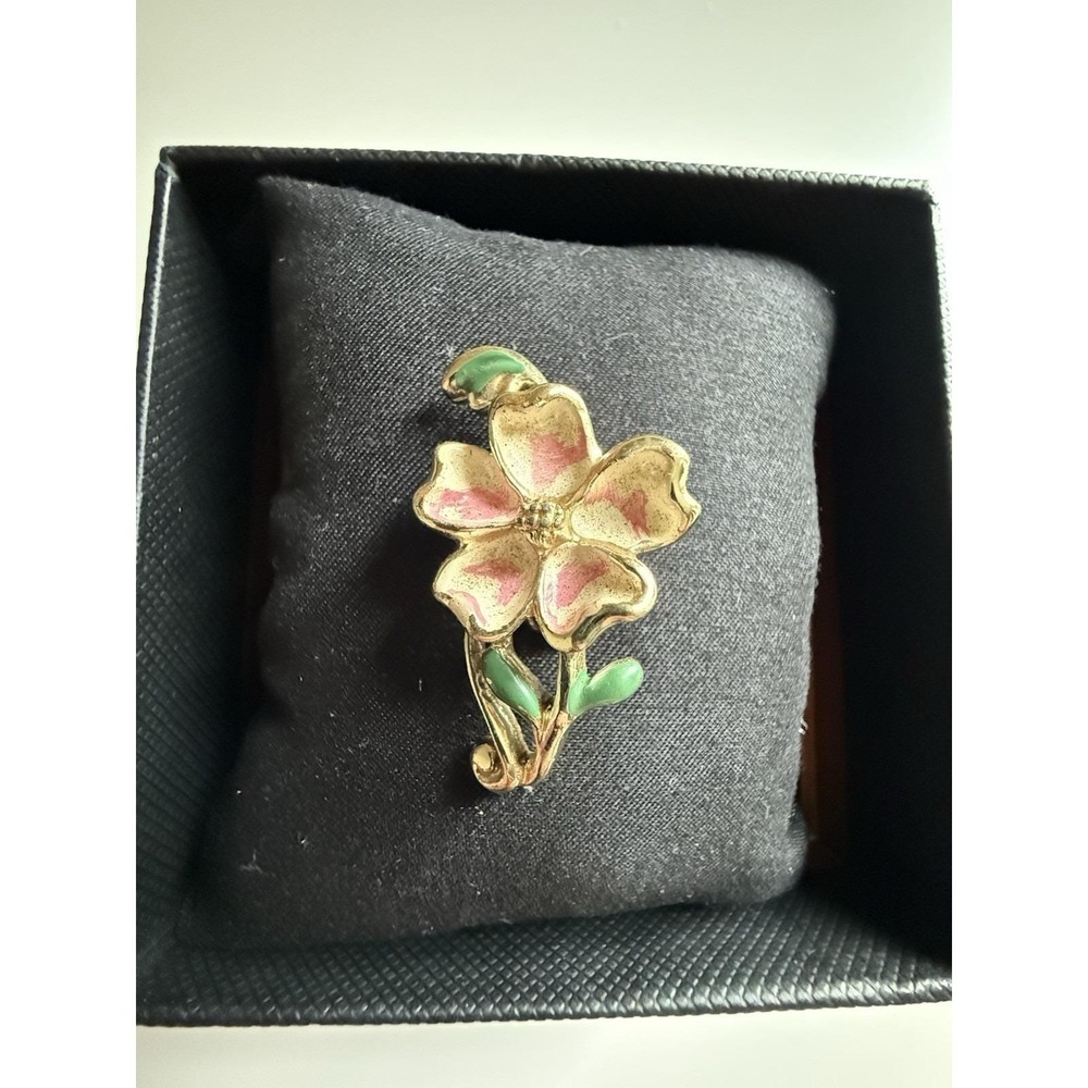 Vintage Gold Tone Enamel Blossom Flower Floral Spring Brooch Pin Jewelry
